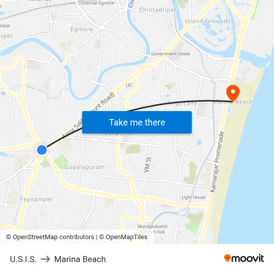 U.S.I.S. to Marina Beach map