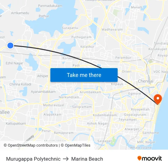 Murugappa Polytechnic to Marina Beach map