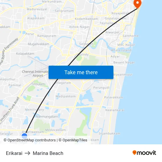 Erikarai to Marina Beach map