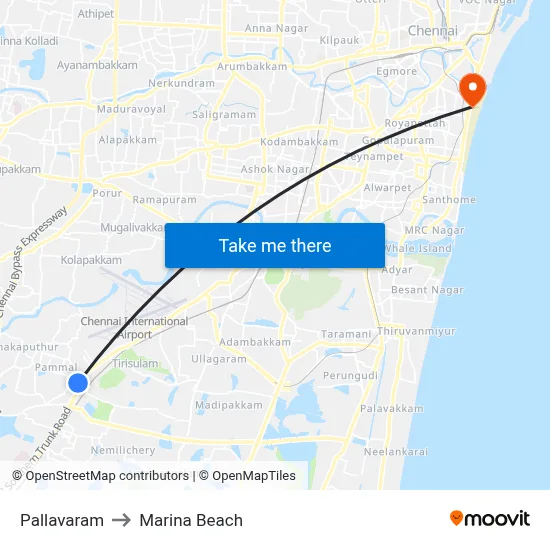 Pallavaram to Marina Beach map