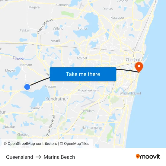 Queensland to Marina Beach map