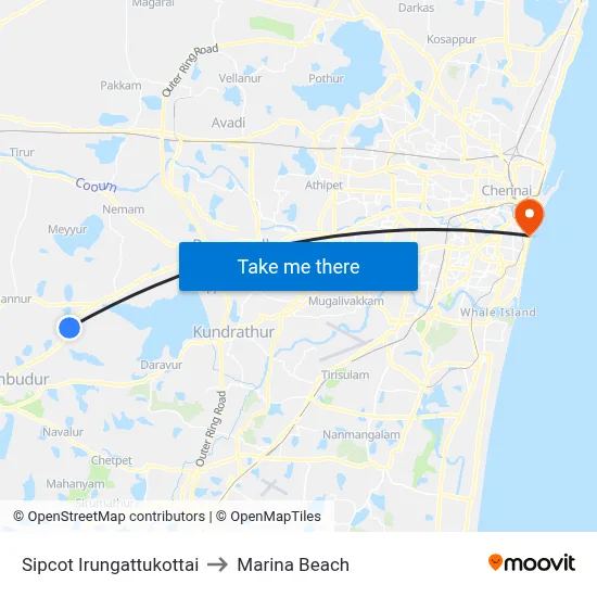 Sipcot Irungattukottai to Marina Beach map