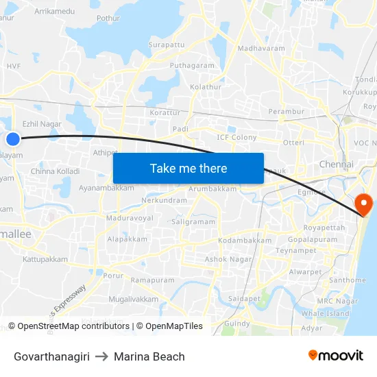 Govarthanagiri to Marina Beach map