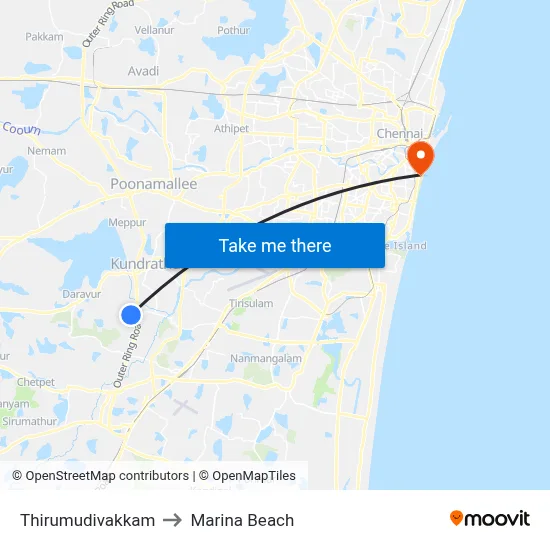 Thirumudivakkam to Marina Beach map