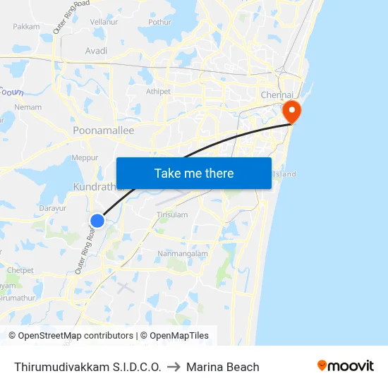Thirumudivakkam S.I.D.C.O. to Marina Beach map