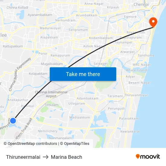 Thiruneermalai to Marina Beach map