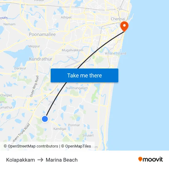 Kolapakkam to Marina Beach map