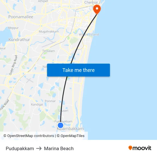 Pudupakkam to Marina Beach map