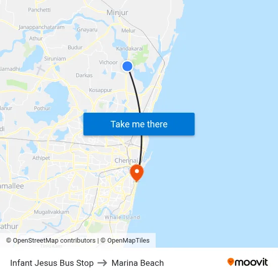 Infant Jesus Bus Stop to Marina Beach map