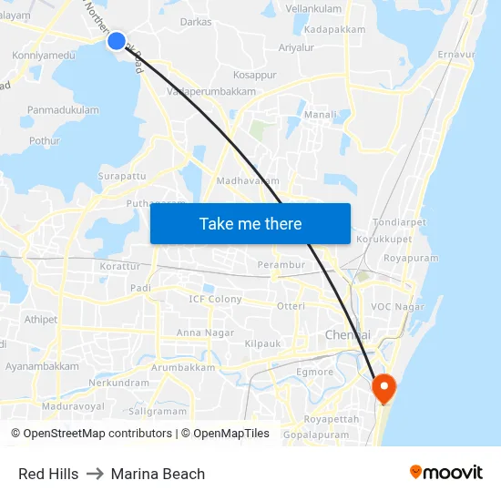 Red Hills to Marina Beach map