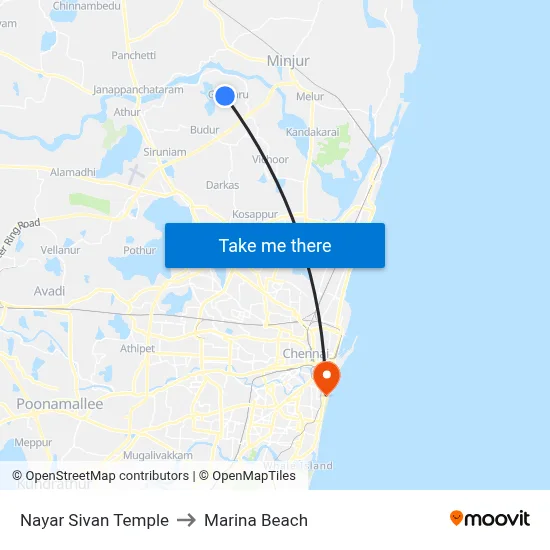 Nayar Sivan Temple to Marina Beach map