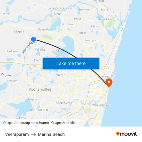 Veerapuram to Marina Beach map