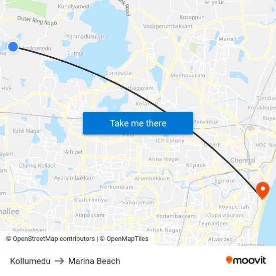 Kollumedu to Marina Beach map