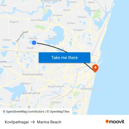 Kovilpathagai to Marina Beach map