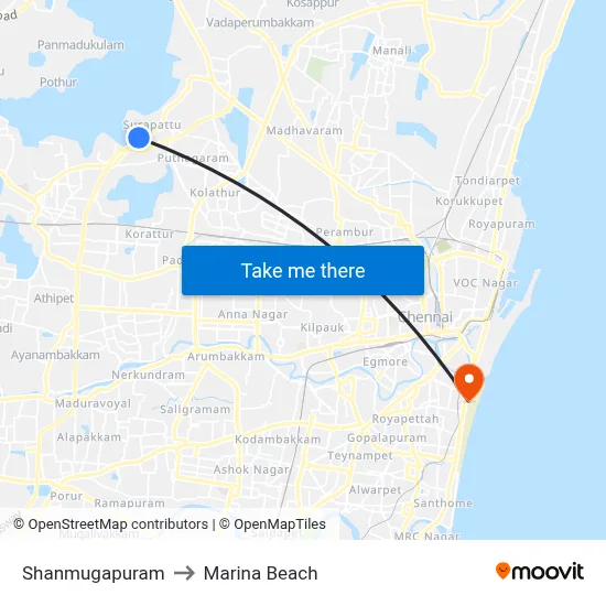 Shanmugapuram to Marina Beach map