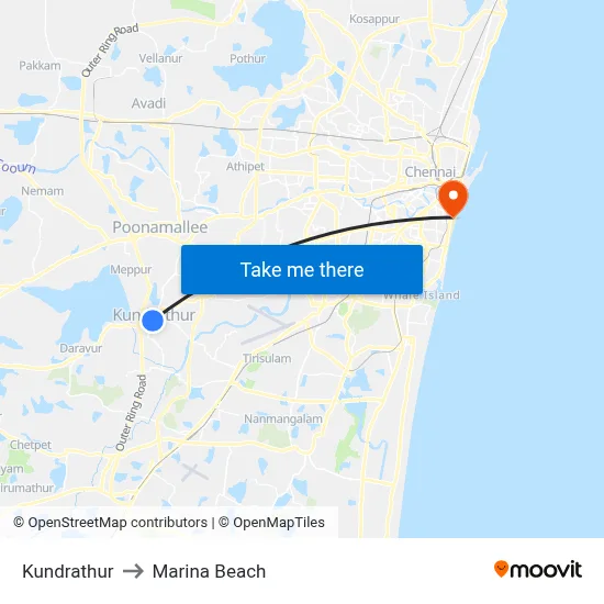 Kundrathur to Marina Beach map
