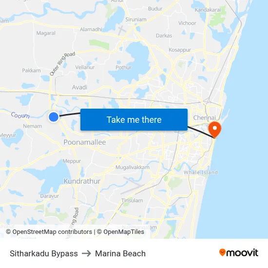 Sitharkadu Bypass to Marina Beach map