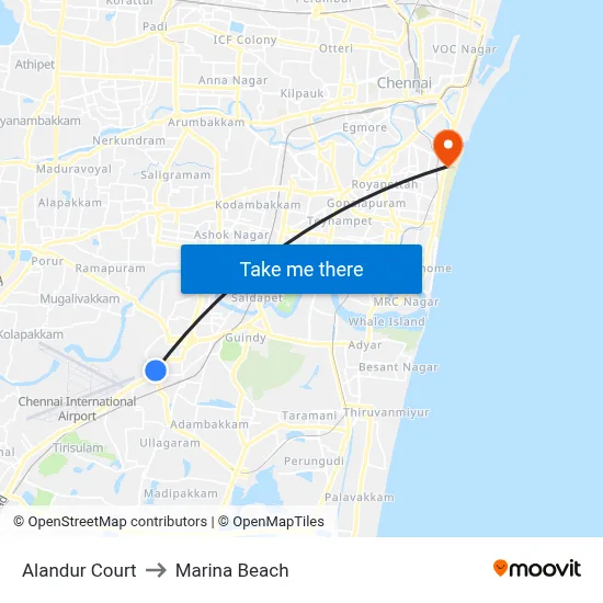 Alandur Court to Marina Beach map