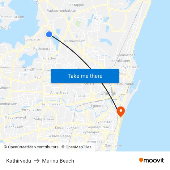 Kathirvedu to Marina Beach map