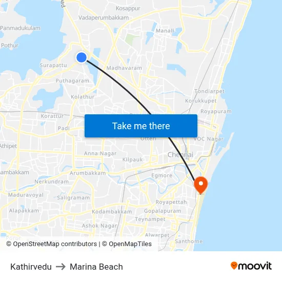 Kathirvedu to Marina Beach map