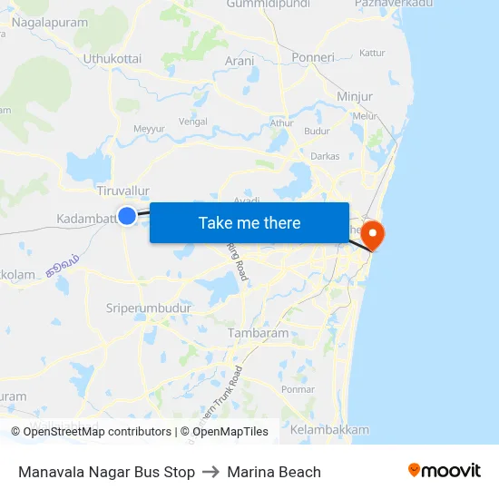 Manavala Nagar Bus Stop to Marina Beach map