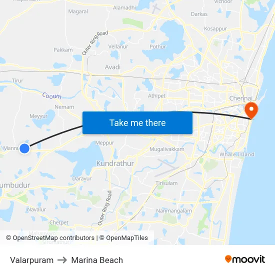 Valarpuram to Marina Beach map