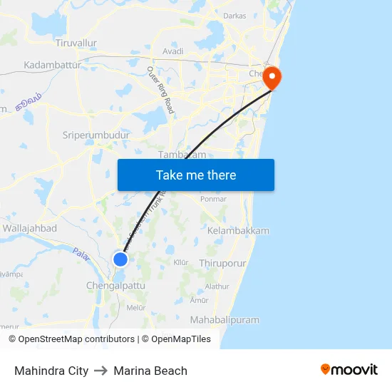 Mahindra City to Marina Beach map