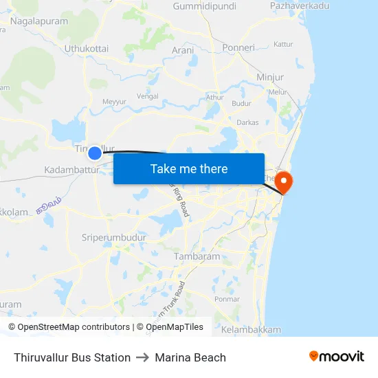 Thiruvallur Bus Station to Marina Beach map