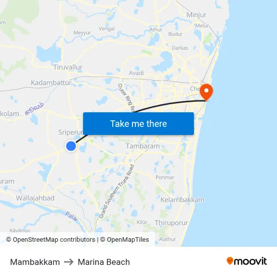 Mambakkam to Marina Beach map