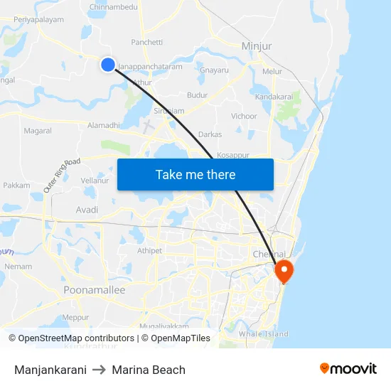 Manjankarani to Marina Beach map