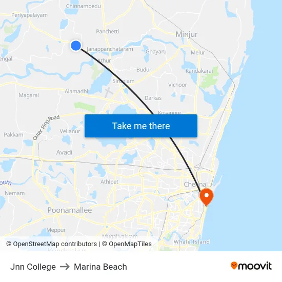 Jnn College to Marina Beach map