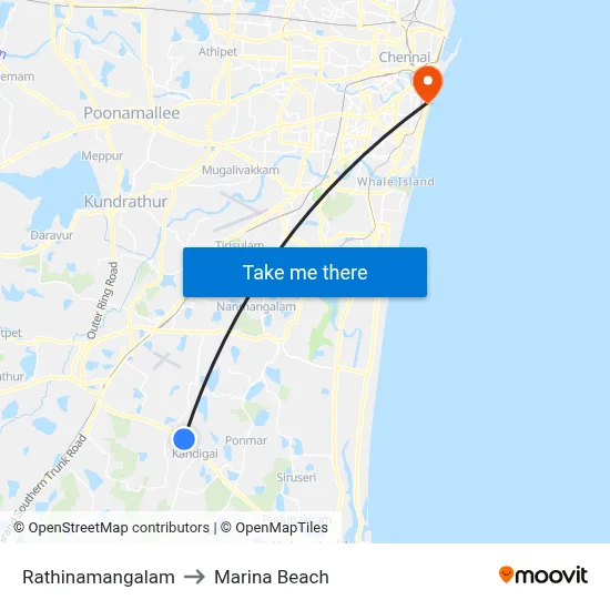 Rathinamangalam to Marina Beach map