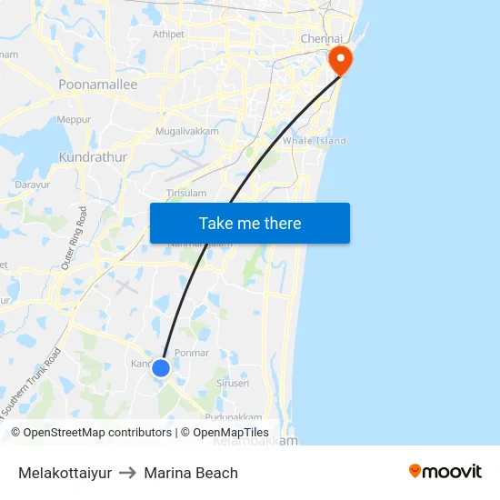 Melakottaiyur to Marina Beach map