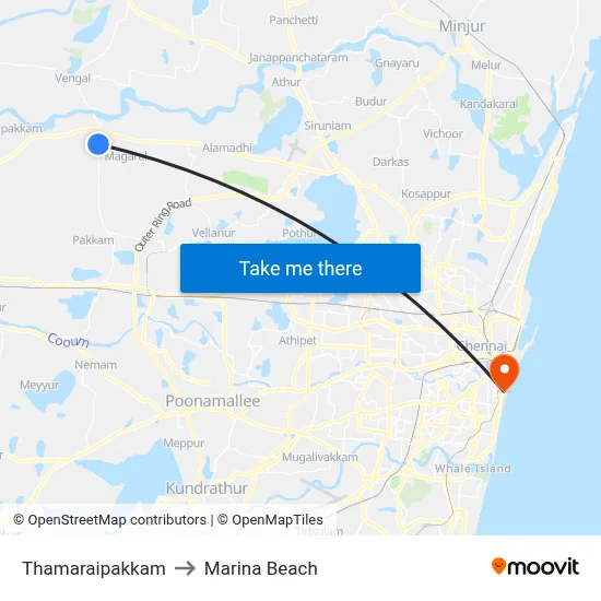 Thamaraipakkam to Marina Beach map