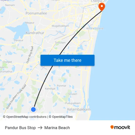 Pandur Bus Stop to Marina Beach map