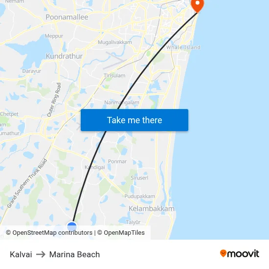 Kalvai to Marina Beach map