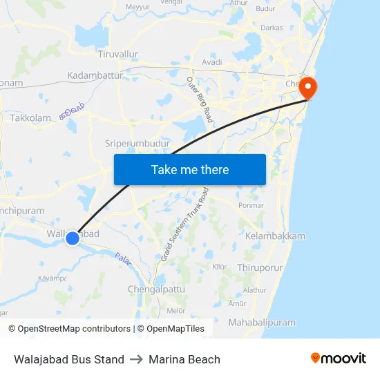 Walajabad Bus Stand to Marina Beach map