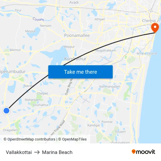 Vallakkottai to Marina Beach map