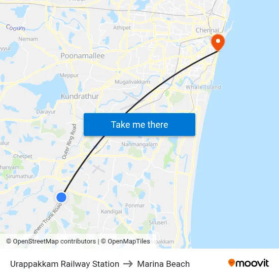 Urappakkam Railway Station to Marina Beach map