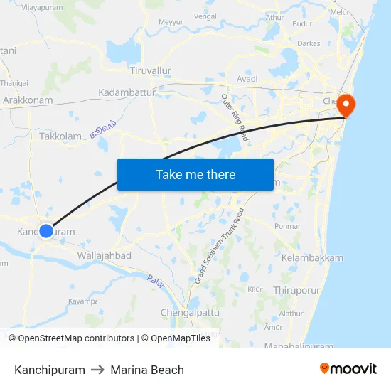 Kanchipuram to Marina Beach map