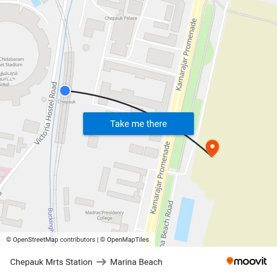 Chepauk to Marina Beach map
