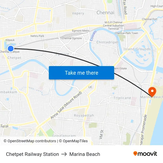 Chetpet Railway Station to Marina Beach map
