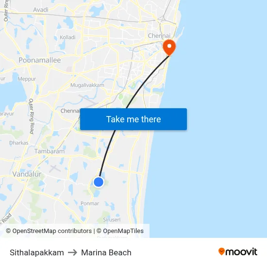 Sithalapakkam to Marina Beach map