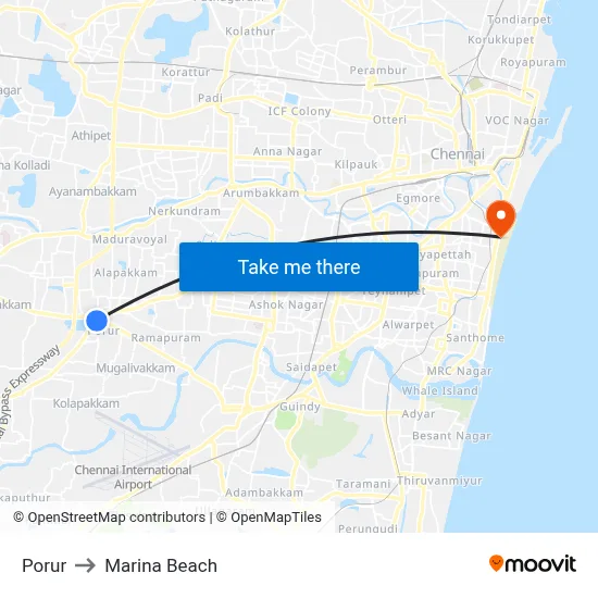 Porur to Marina Beach map
