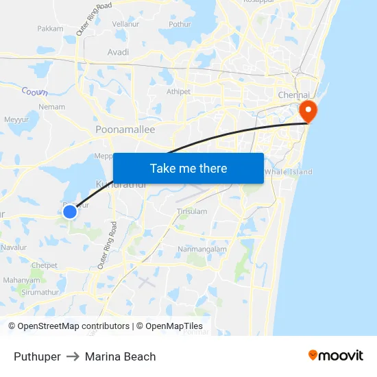 Puthuper to Marina Beach map