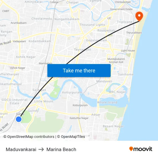 Maduvankarai to Marina Beach map