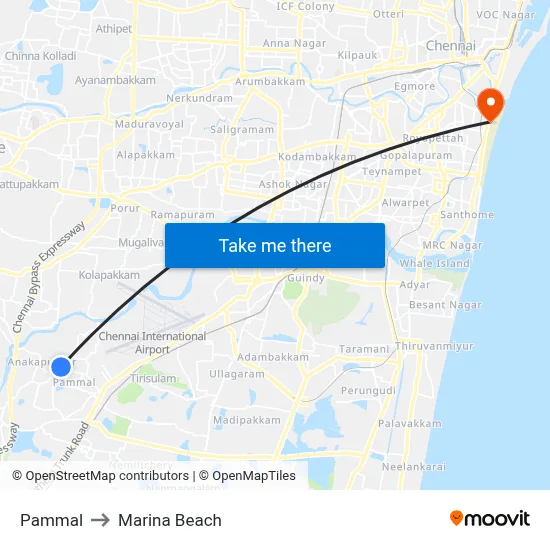 Pammal to Marina Beach map