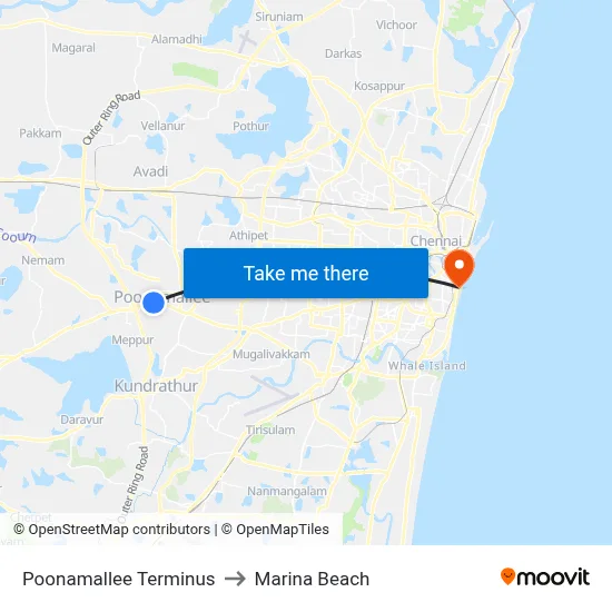 Poonamallee Terminus to Marina Beach map