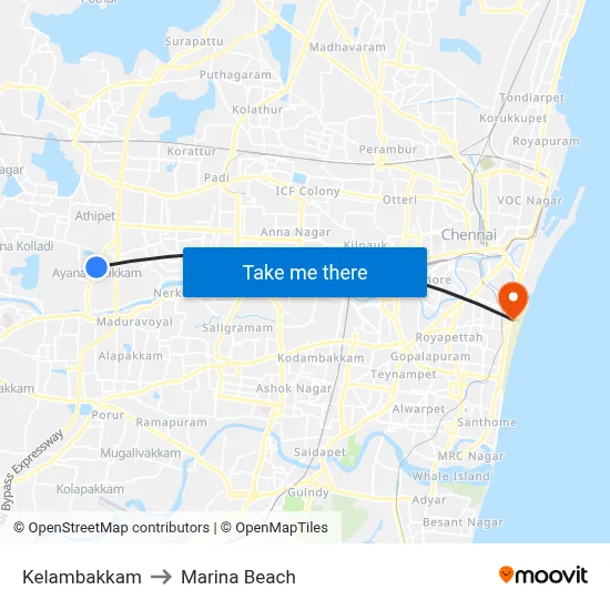Kelambakkam to Marina Beach map