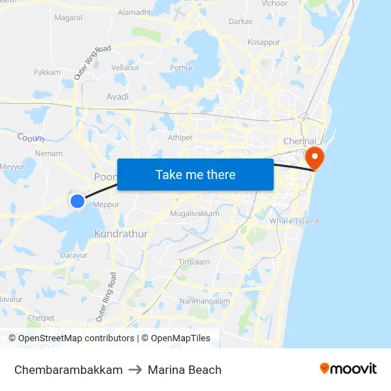 Chembarambakkam to Marina Beach map